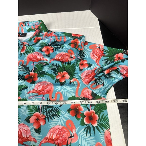 Yatta Golf Polo Shirt Mens 3XL Flamingo All Over Print Performance Golf Tropical - Picture 5 of 6